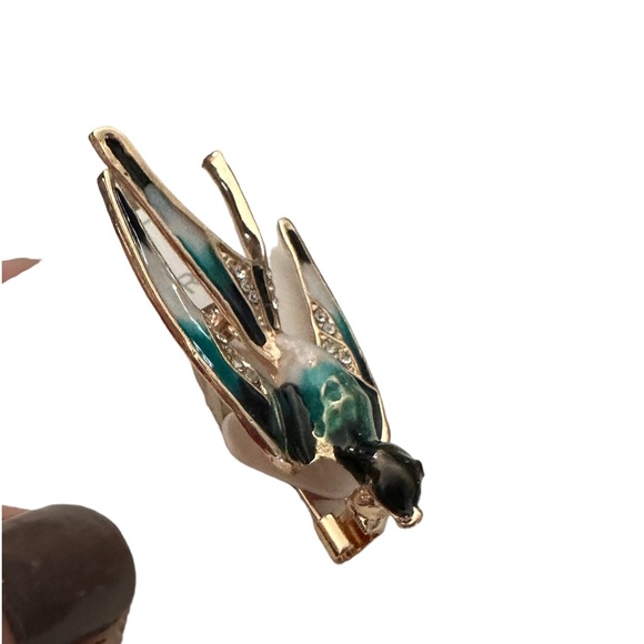 Blue and Gold Swallow Bird Vintage Pin - Picture 3 of 4